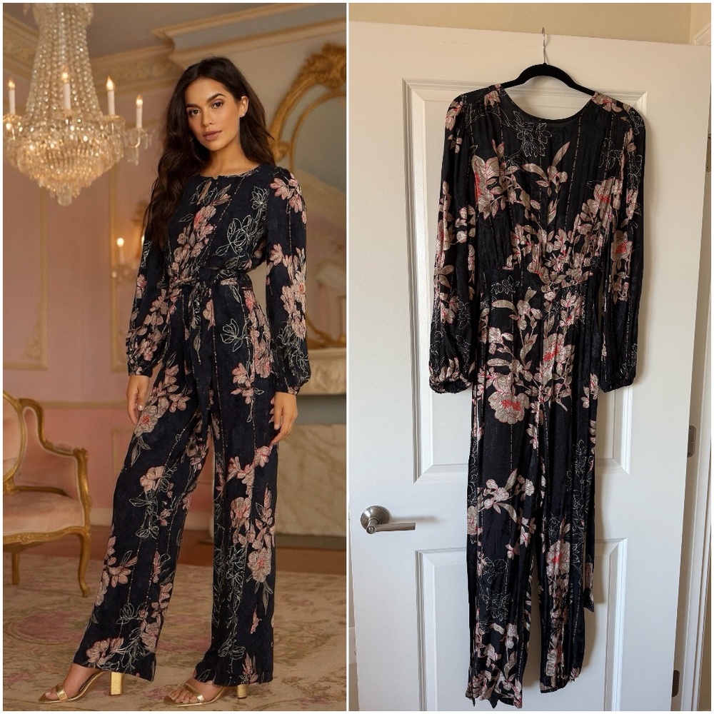 Anthropologie Harlyn Floral Jacquard Jumpsuit Size Small